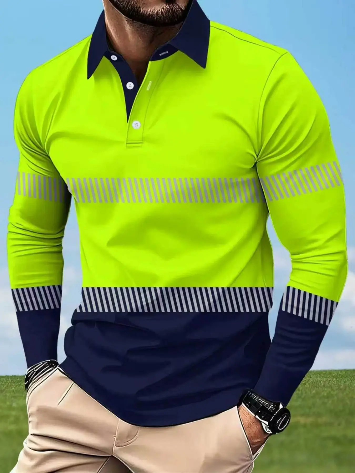 Men's Reflective Stripe Work Polo Shirt, Safety Warning Short Sleeve Top, High Visibility Design, Breathable Comfort, Construction Uniform, Athletic, Activewear, Sportswear
