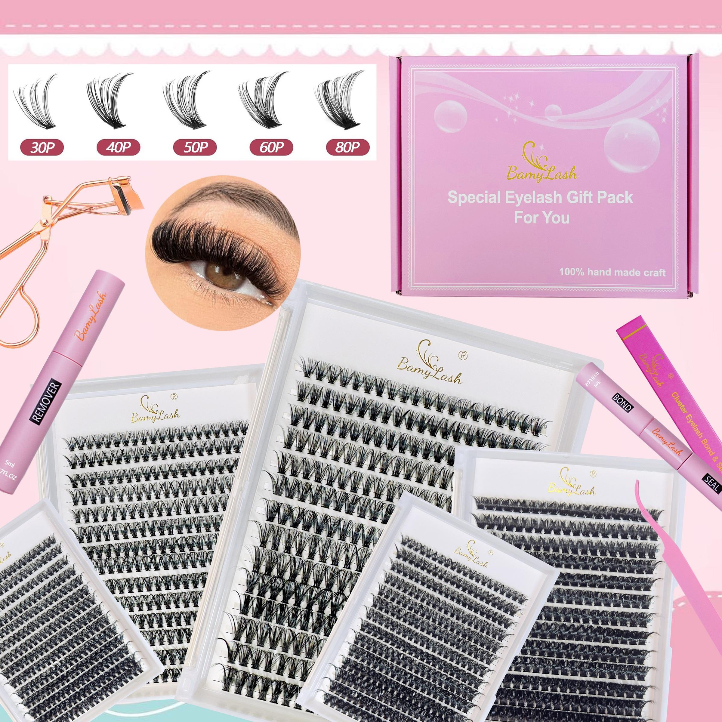 Natural Look DIY Eyelash Extensions Kit, 5 Boxes with Glue, Eyelash Bond & Tweezers & Glue Remover & Brush &, Professional Eye Makeup Accessories, Cosmetic, Eyelash Extensions Set