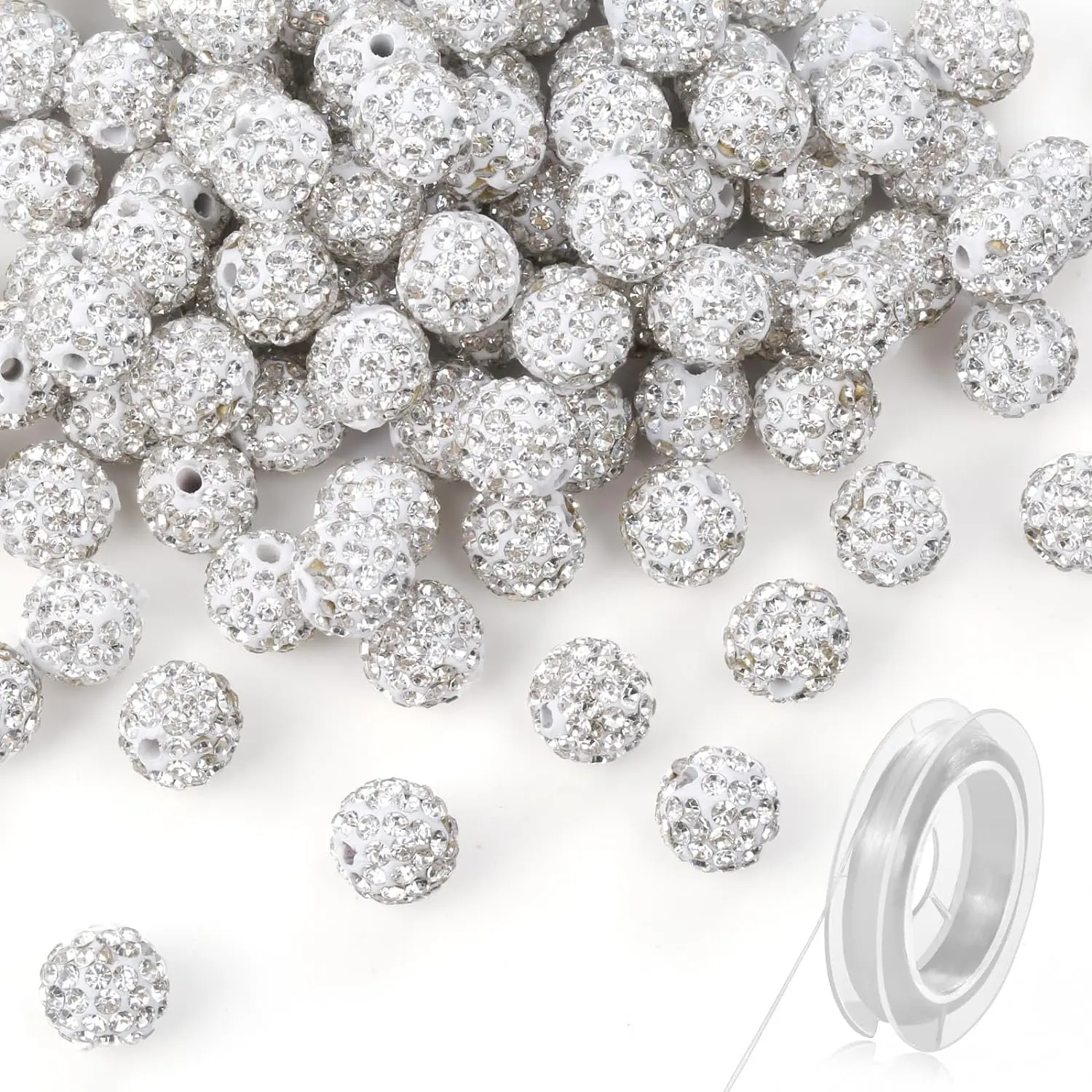 120 count Clay Rhinestone Beads 10mm for  Making, Bling Sparkle Rhinestone Beads with Elastic String for Bracelet Necklace Earring  Making ()