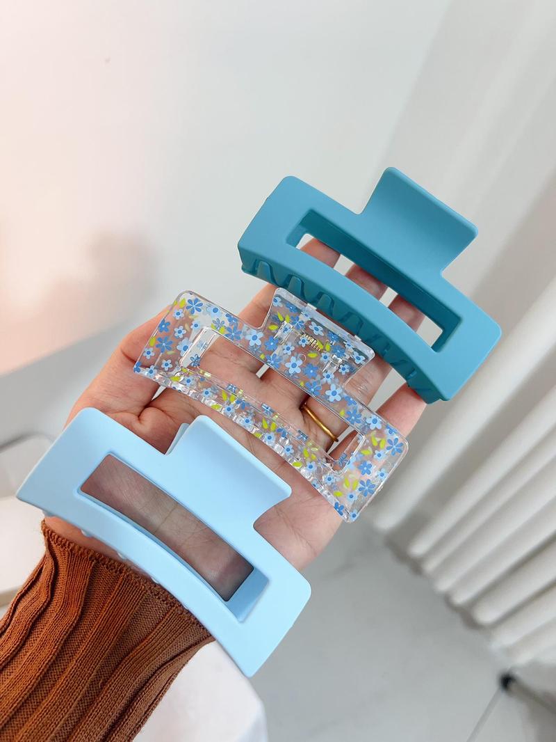 Plain Color & Cute Flower Pattern Hair Claws Set, 3 Counts Medium Size, Fashionable Hair Accessories for Women & Girls, Casual Versatile Hair Accessories for Daily Wear