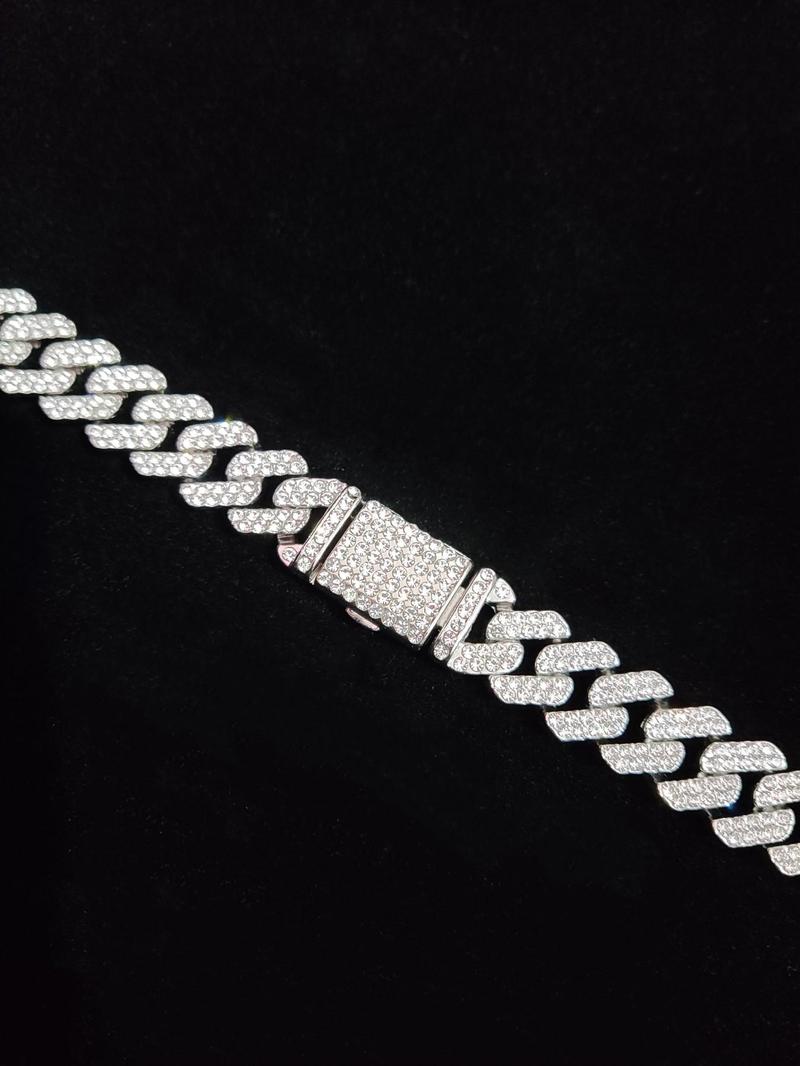 Unisex Punk Style Rhinestone Decor Chunky Chain Statement Necklace, Trendy Exquisite Cuban Link Chain, Hippie Rhinestone Decorated Jewelry for Party Decor