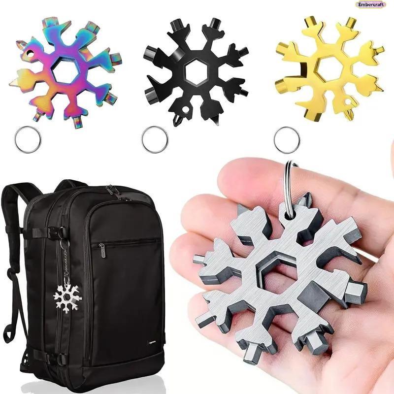 18-in-1 Snowflake Multi Tool, Stainless Steel EDC Pocket Wrench with Screwdriver and Bottle Opener, Portable Survival Gadget for Camping, Bike Repair, Outdoor Travel and Gift