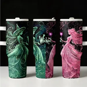 Wicked Musical Inspired Tumbler with Handle, Witch and Princess Fantasy Travel Mug, Magical Broadway Style Coffee Cup