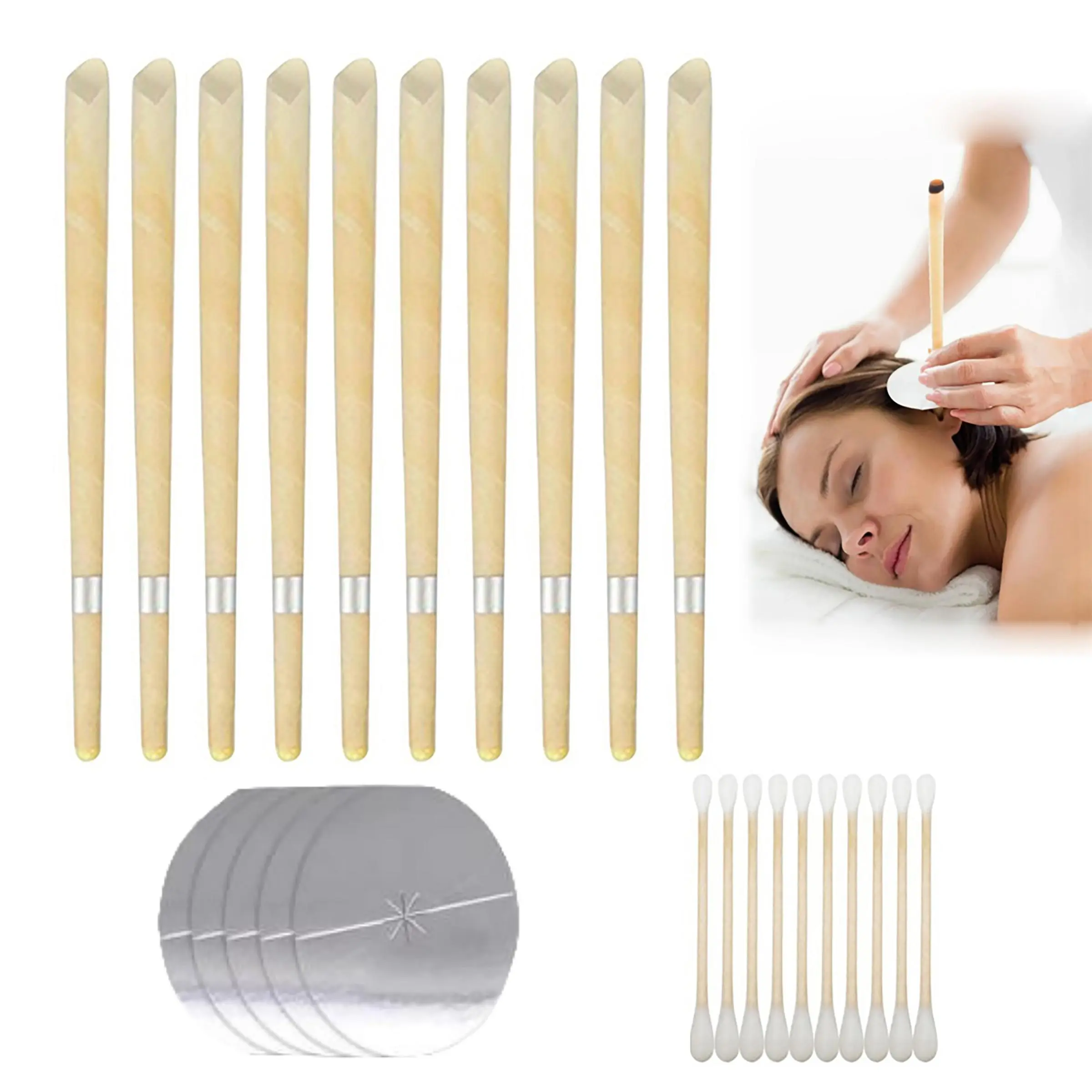 Natural Beeswax Ear Candles Kit, 10pcs/set Ear Candles with 5 Protective Disks & 10 Cotton Swab, Ear Wax Removal Products for Women & Men