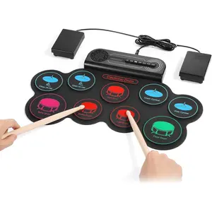 Portable  Drum Set for , 9 Pad Roll Up Drum Kit with 2 Pedals, Speaker & Rechargeable , Musical  for Beginners