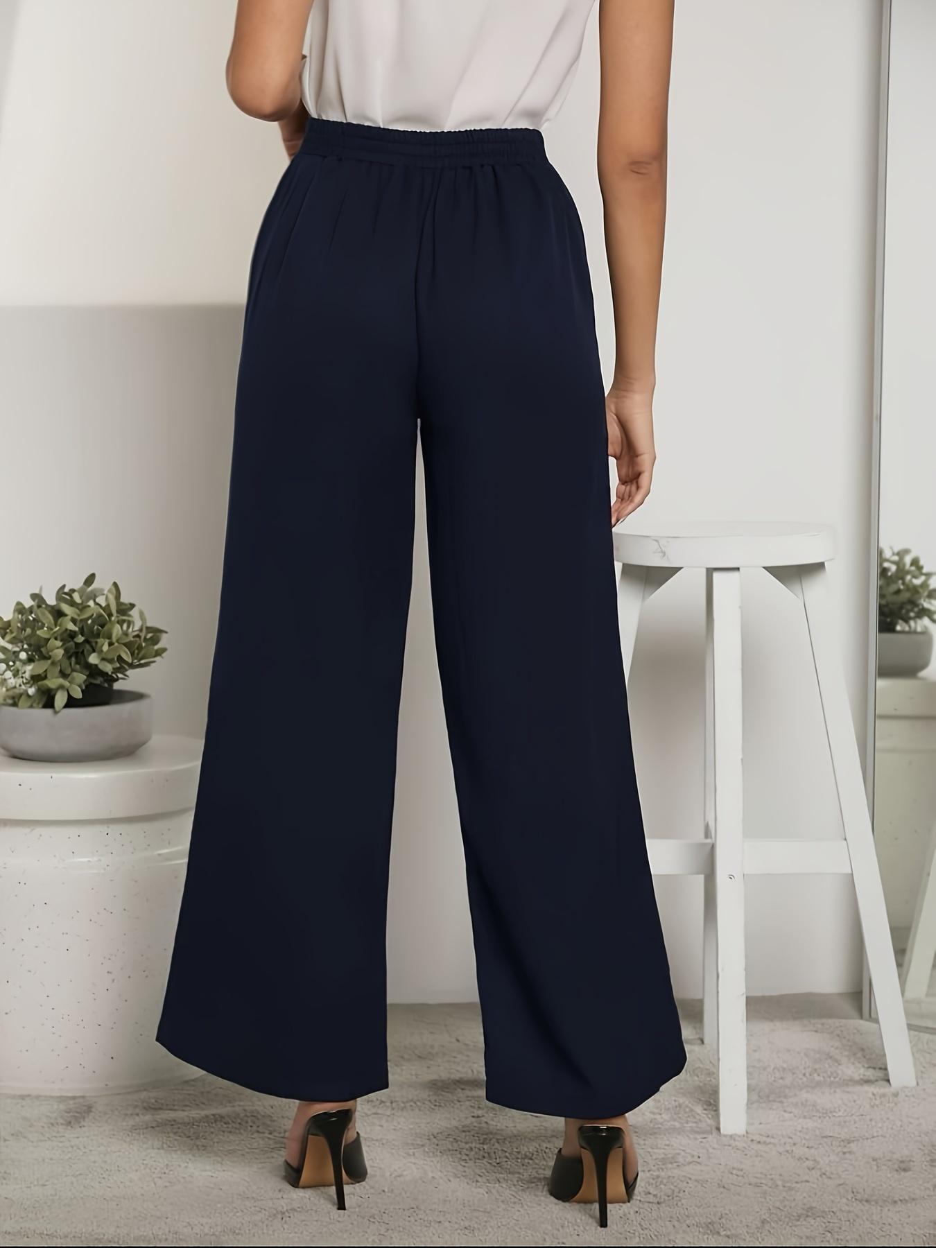 Women's Solid High Waist Belted Wide Leg Pants, Elegant Comfy Trousers for Spring & Fall, Ladies Bottoms for Daily Wear