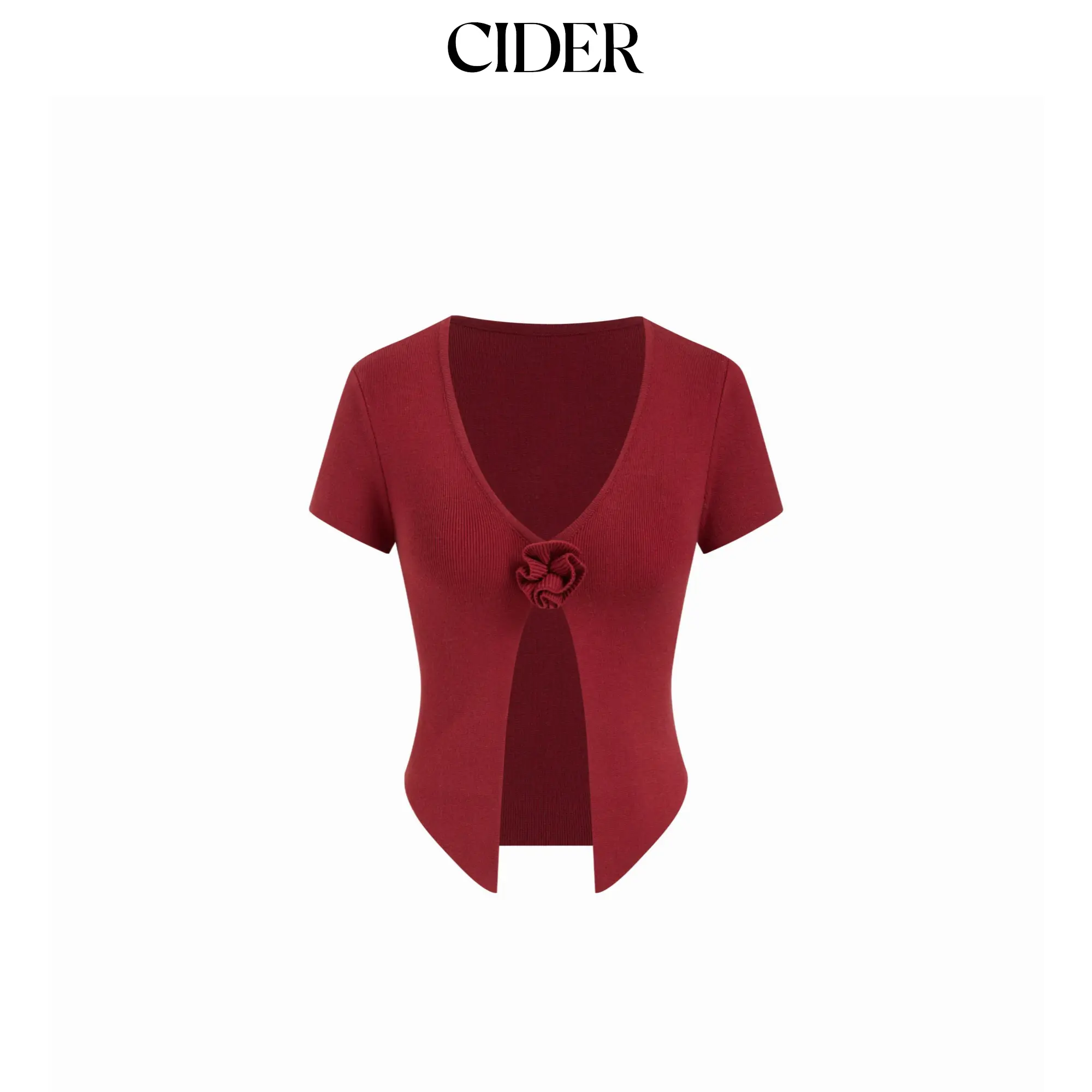 Cider Knit V-Neck Rosette Short Sleeve Split Top SummerWins SummerFinds