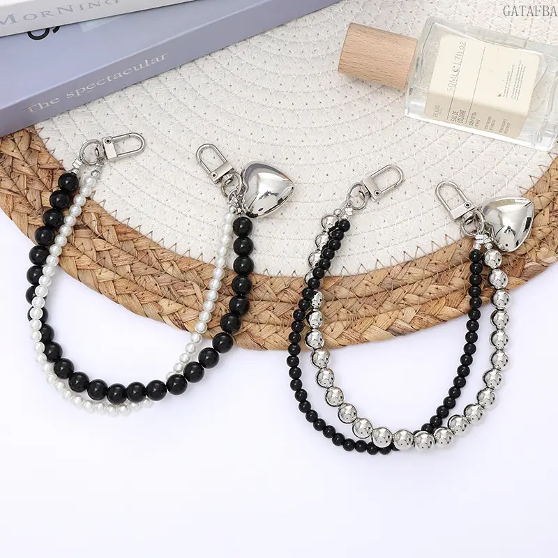 Pearl Beaded Phone Lanyard with Double Strap, Minimalist Hand Charm and Portable Bag Pendant for Daily Carry & Travel, Accessories