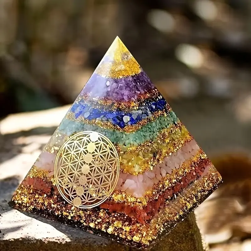 1pcs 0.7 Layer Chakra Life Flower Orgone Pyramid, Energy Healing Tool, Spiritual Wellness Accessory, Crystal Therapy Item