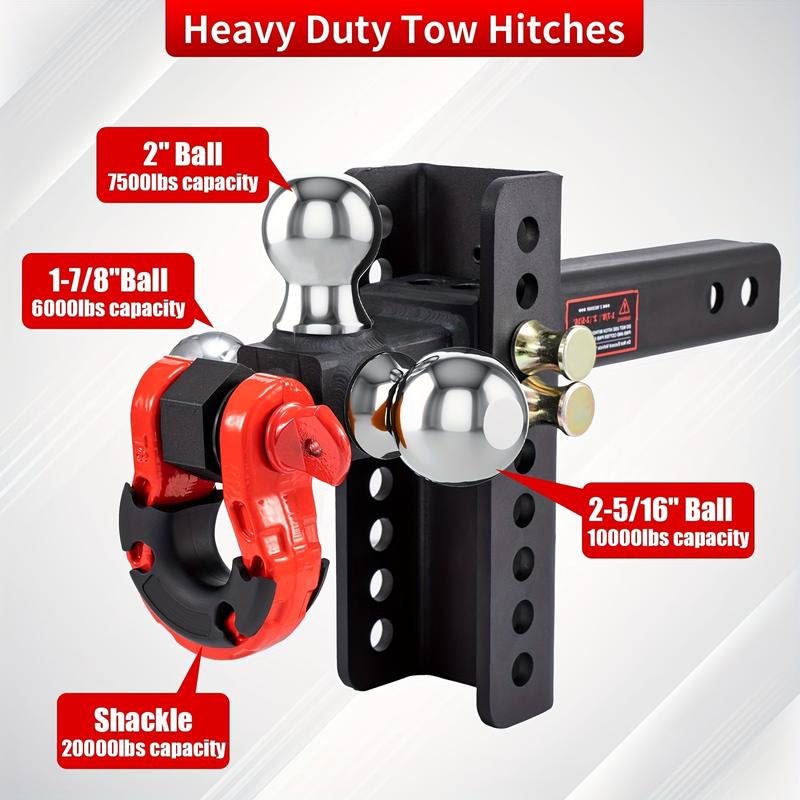 Heavy-Duty Adjustable Trailer Hitch with Tri-Ball Mount, Rotatable Tow Shackle & -Theft Locking Pin/Hook - 1-7/8"/2"/2-5/16" Ball, Fits 2-Inch Receiver (Trucks, SUVs, RVs) - Compatible with Trailers, Boats, Caravans