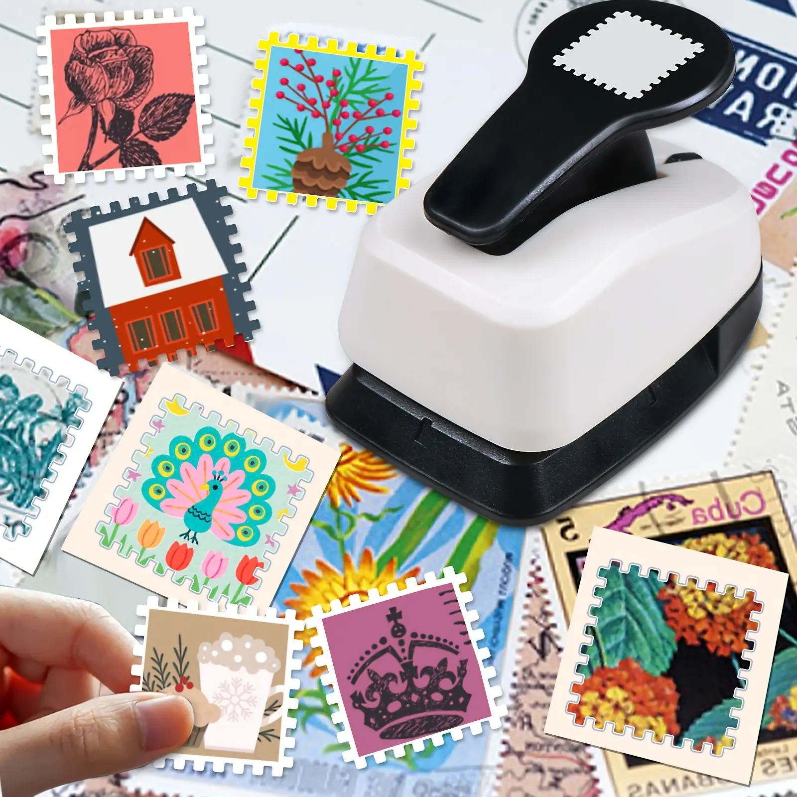 [Stamp Hole Puncher Tool] Postage Stamp Square Paper Hole Puncher Cutter Tool 2 Inch 50Mm 1.5 Inch 38Mm 1 Inch 25Mm Postage Stamp Square Shapes for Paper Crafts for Cardmaking for Scrapbooking