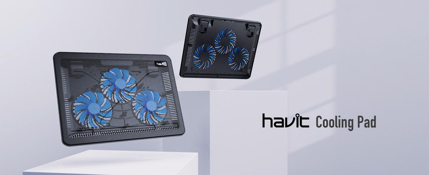 havit HV-F2056 15.6"-17" Laptop Cooler Cooling Pad - Slim Portable USB Powered (3 Fans), Black/Blue