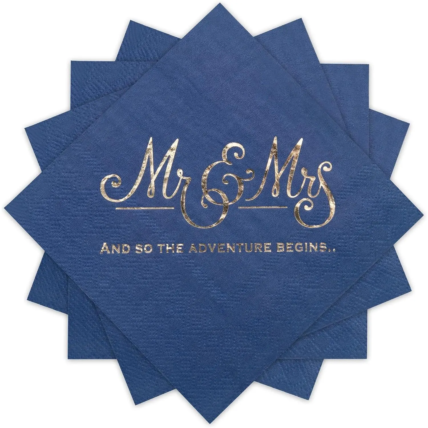 Wedding Napkins Disposable 100 count,  Foil Mr and Mrs Paper  Napkins for Wedding Dinner Party, 3-Ply, Blue