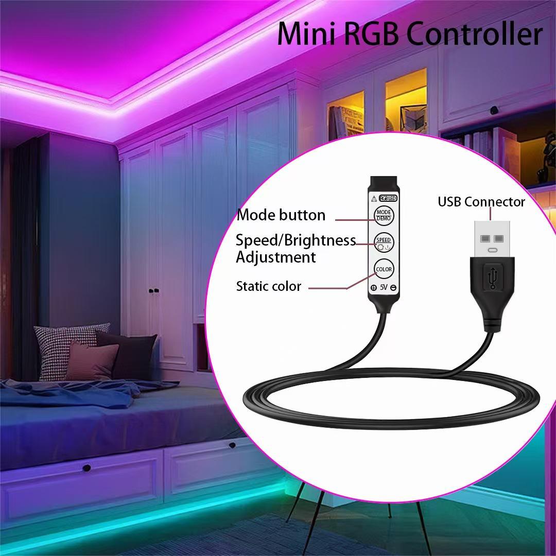 3-key Controller, USB Powered Dimmable LED Strip Light Controller, Suitable for SMD2835, 3535, 5050 LED Strips, TV Backlight, Bedroom and Other Decorative Purposes