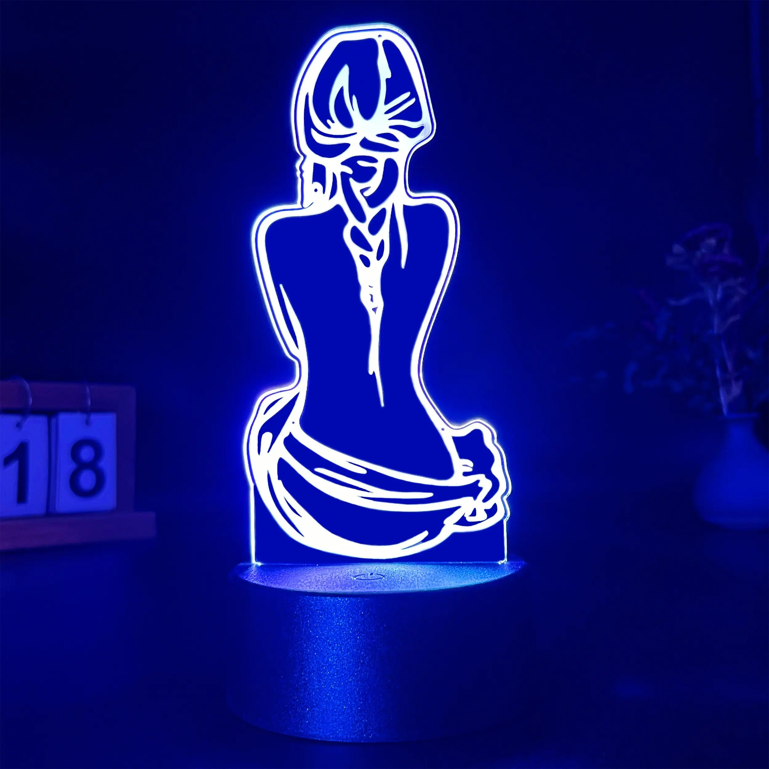 1pc Modern Art Deco 3D Night Light Touch Control USB Desk Lamp, Automatic Color Changing, Blue Abstract Design, Plastic Base, Suitable for Home Or Office Decoration, for Home Office Desk Lamp