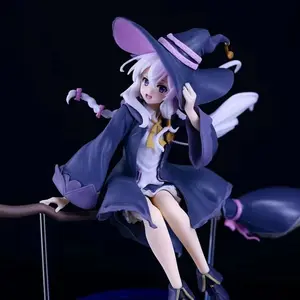 Magical Girl Elaina Handmade Figure, Flying Broom Floating Dual Face Blue Base, Anime Girl Desktop Decoration Gift, Unique Collectible Item, Collectible Figurines