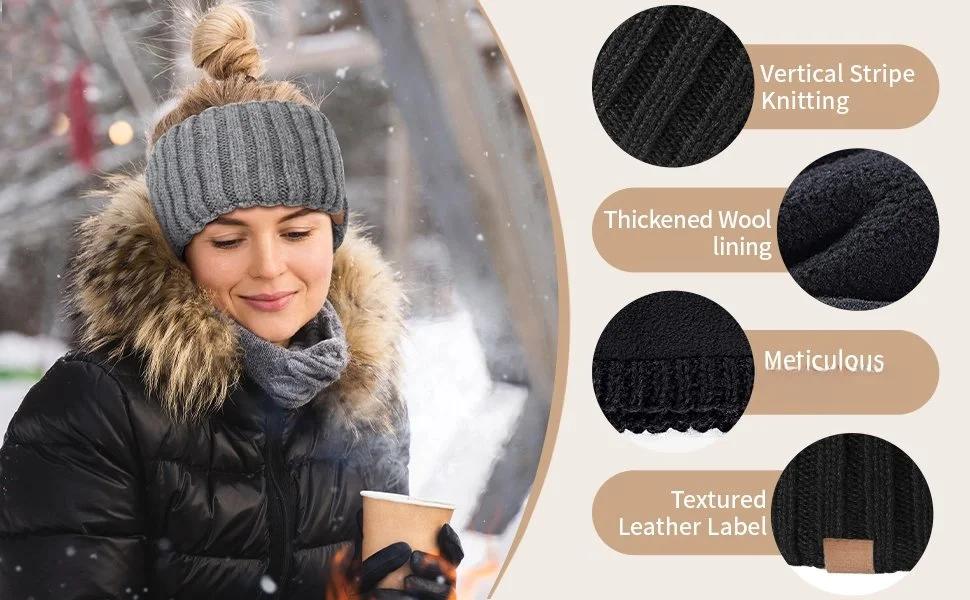 Wool Knit Fleece Lined Winter Headband Ear Warmers 3 Pack MUTKIS Winter Headbands for Women 3 Pack, Ear Warmers for  main image 3