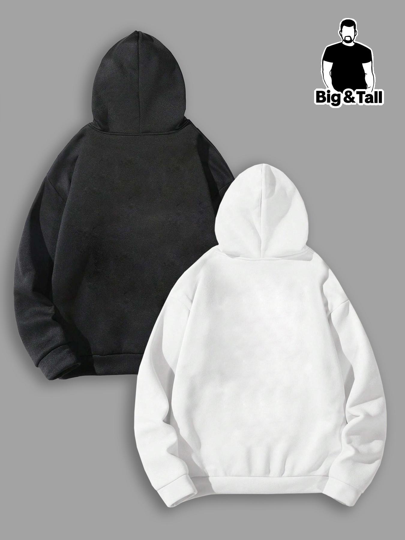 Unisex Men's Plus Size Solid Drop Shoulder Drawstring Pullover Hoodie, Fashion Casual Loose Pocket Hooded Sweatshirt for Daily Holiday Outdoor Wear, Men Clothes for Fall & Winter