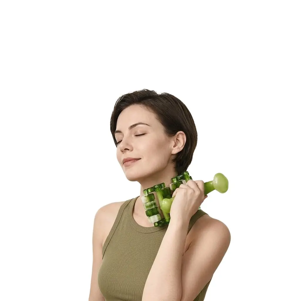 4-Wheel Deep Tissue Massage Roller, Ruyi-Shaped, Symbol of Good Fortune & Lady Luck, Trigger Point Manual Massager for Back, Waist & Full Body – Portable Self-Care Muscle Relief Tool