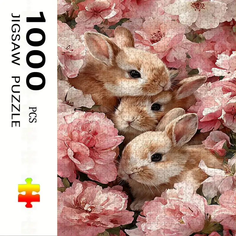 1000 Piece Cute Rabbit Theme Puzzle, Large Adult Family Interactive Puzzle Toy, DIY Home Decor Brain Challenge, Festive Gift, Durable Puzzle