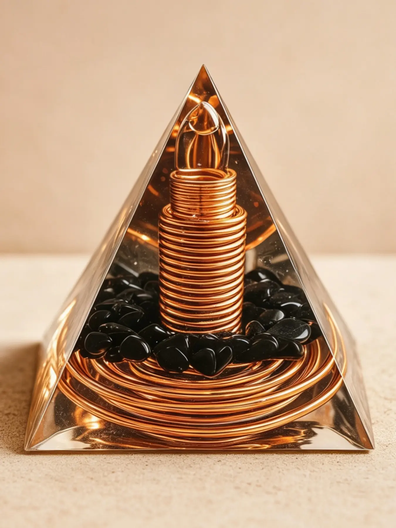 Oolite Pyramid with Obsidian, Yoga Energy Boost, Crystal Gift, Home Office Decor, Balance Your Energy, Healing Crystals