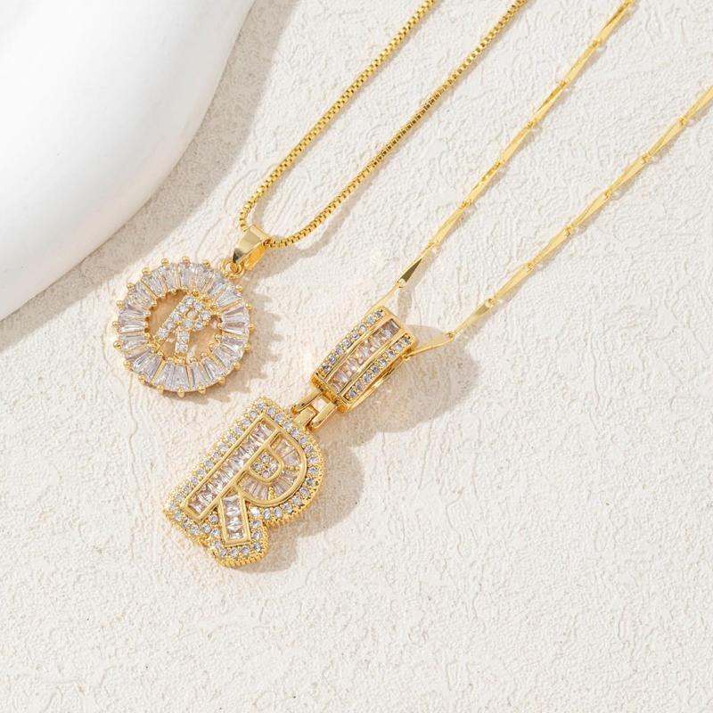 KATCH ME Women's Elegant 2-Pack Initial Letter Copper Pendant Necklaces, Rhinestone Stacking Necklace with Adjustable Chain, Basic 2 Set Jewelry Gift