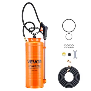 VEVOR Industrial Concrete Sprayer, 3.5 Gallon Stainless Steel Sprayer, Heavy Duty Tri-Poxy Pump Sprayers, 20.5"Wand with Ergonomic Gun Handle, 48" 120"Hose, 2 Brass Nozzles for Construction, Garden