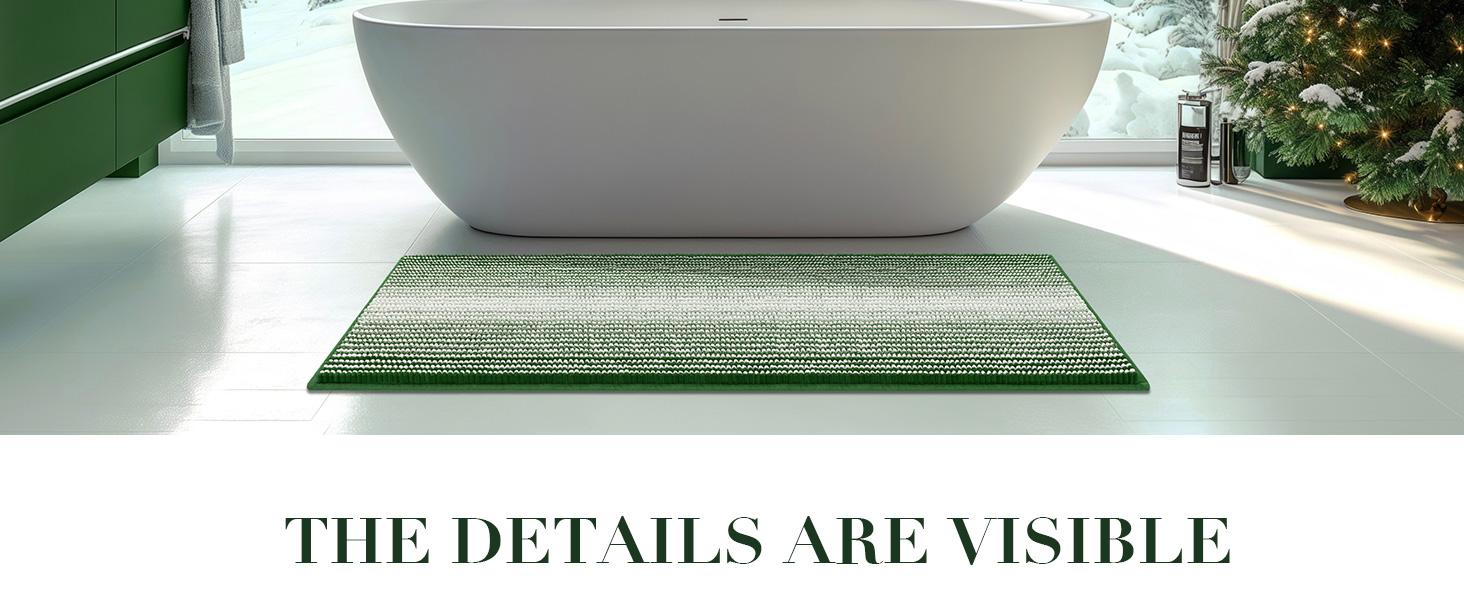 Bathroom Rugs and Mats Sets, 2 Piece Thick Absorbent Chenille Bath Mat Rug Set Non Slip, Soft Shaggy Bath Room Floor Mats for Bathroom, Machine Washable (Hunter Green, 20" x 47" Plus 16" x 24")