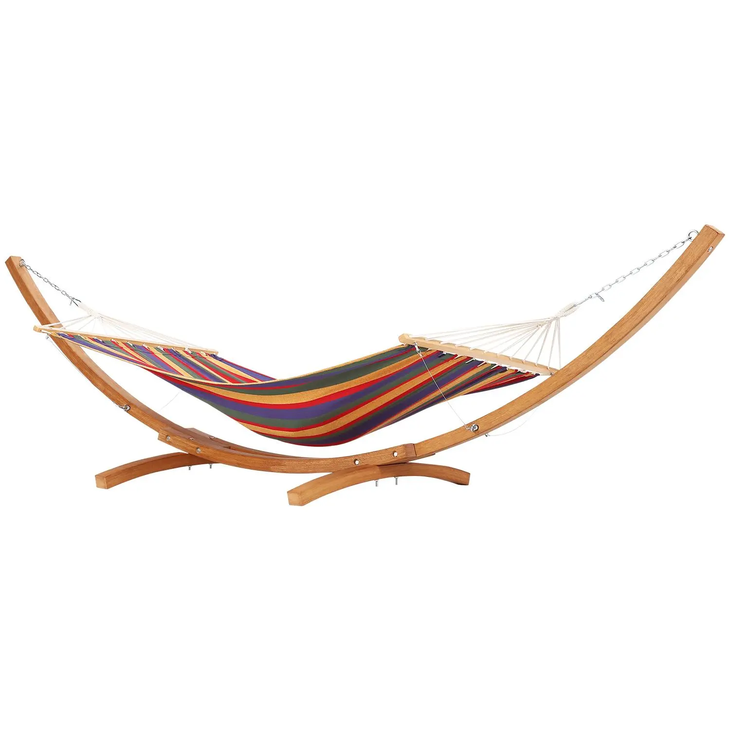 Heavy Duty Wooden Hammock Stand – Curved Design, Weatherproof – Global Fit – Holds up to 475 lbs – Includes Chains & Carabiners – Perfect for Indoor or Outdoor Relaxation in Backyard, Patio, Garden, or Living Room