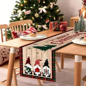 Christmas Table Runner, Elf Design, Retro Style, Polyester, 35x180cm, Winter Holiday Party Decor, Dining Room Centerpiece