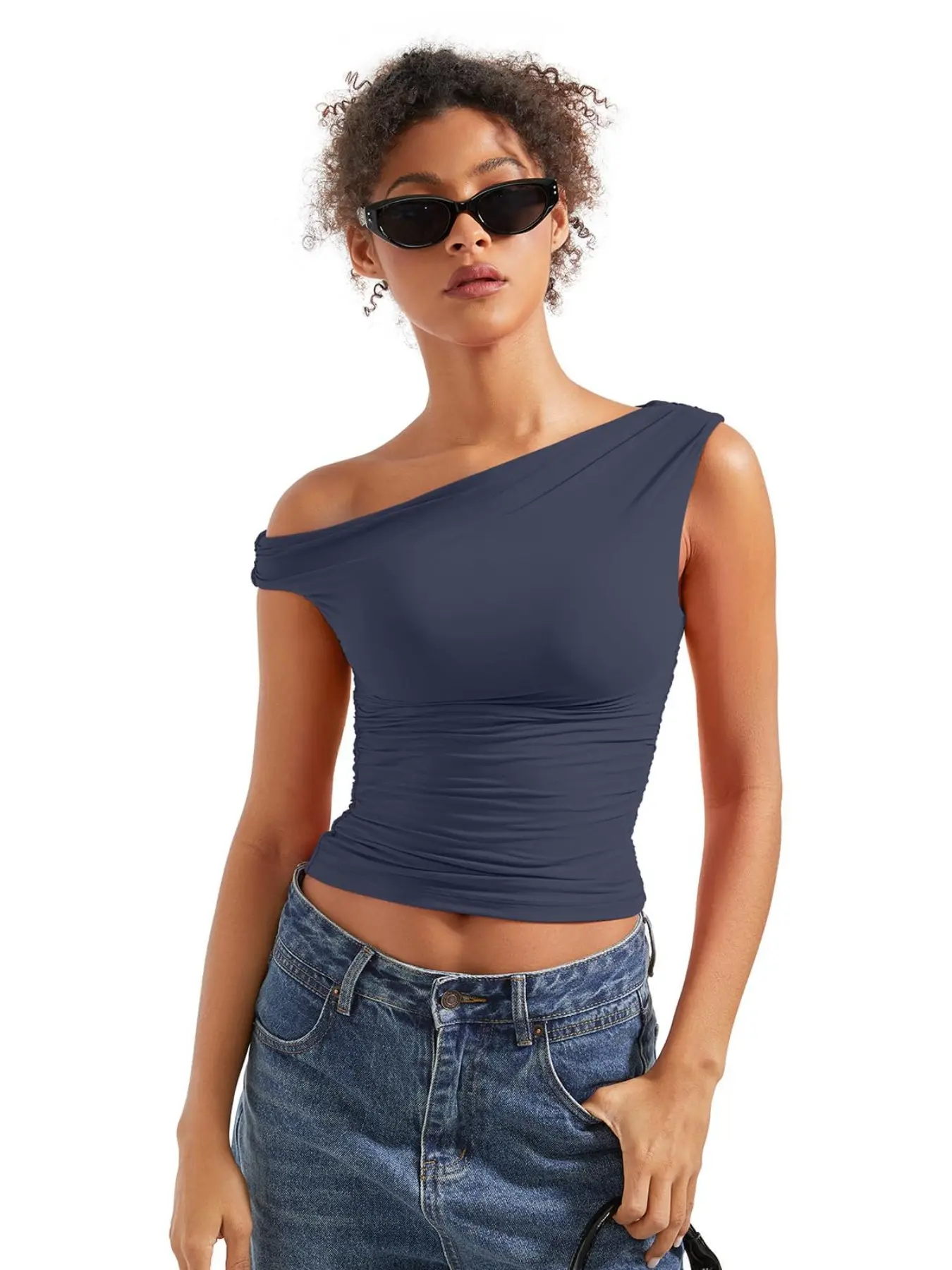 Women Double Lined Off Shoulder Tops Sleeveless Shirts Y2K Going Out Crop Tank Top