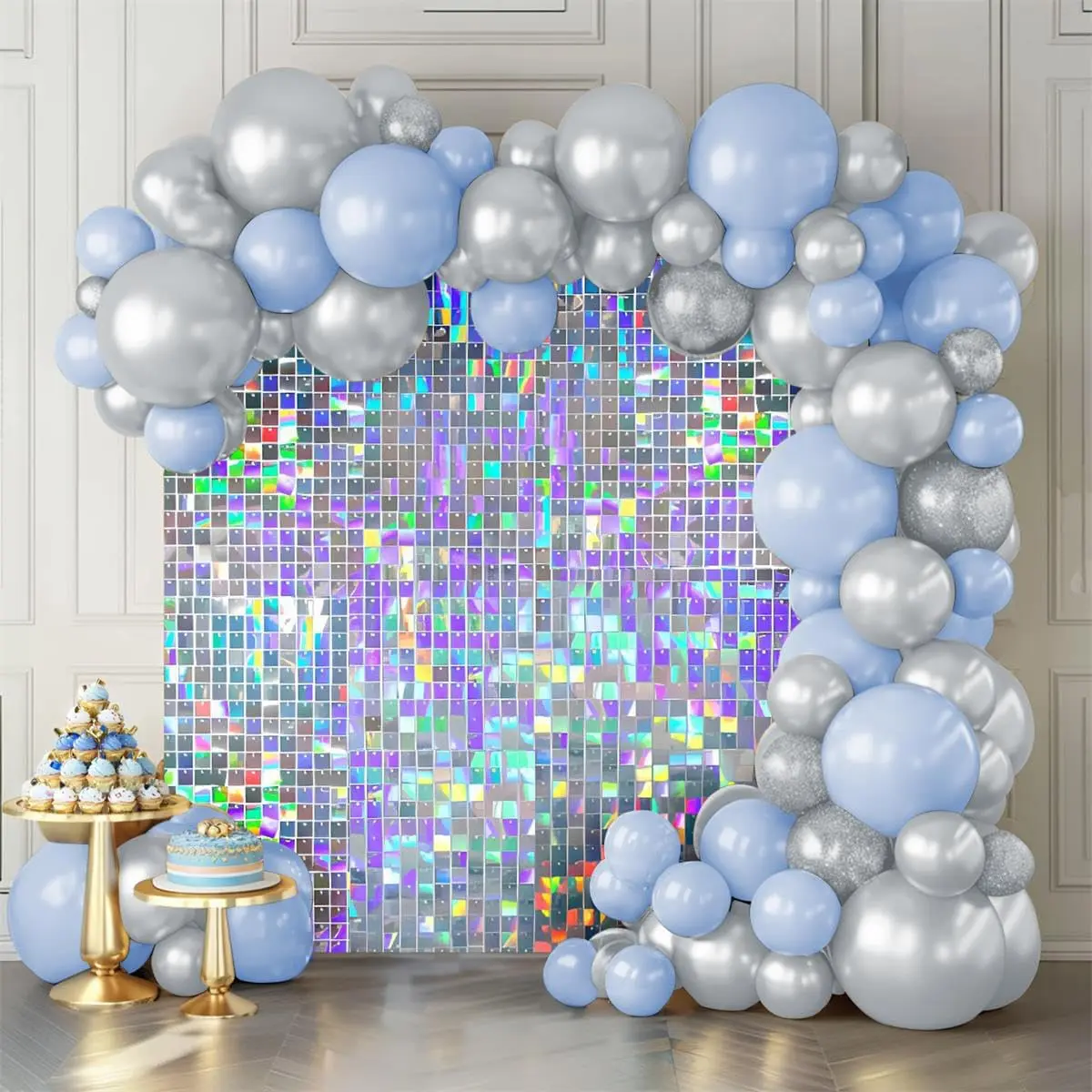 Shimmer Wall Backdrop Iridescent  Wall Panels 12 count Square Sequin Shimmer Wall Backdrop Decoration for Birthday Party,Wedding, Anniversary