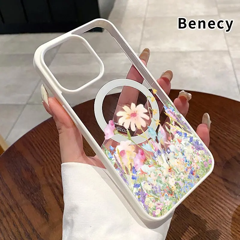 Smartphone Case for iPhone 17 Pro Max, 16 Plus, 15, 14, 13, 12, 11, Air; Floral Watercolor Dream Pattern, Shockproof, Non-Yellowing, Crystal Transparent Acrylic Soft Cover for Handheld Cellphone Devices, Supports Wireless Charging