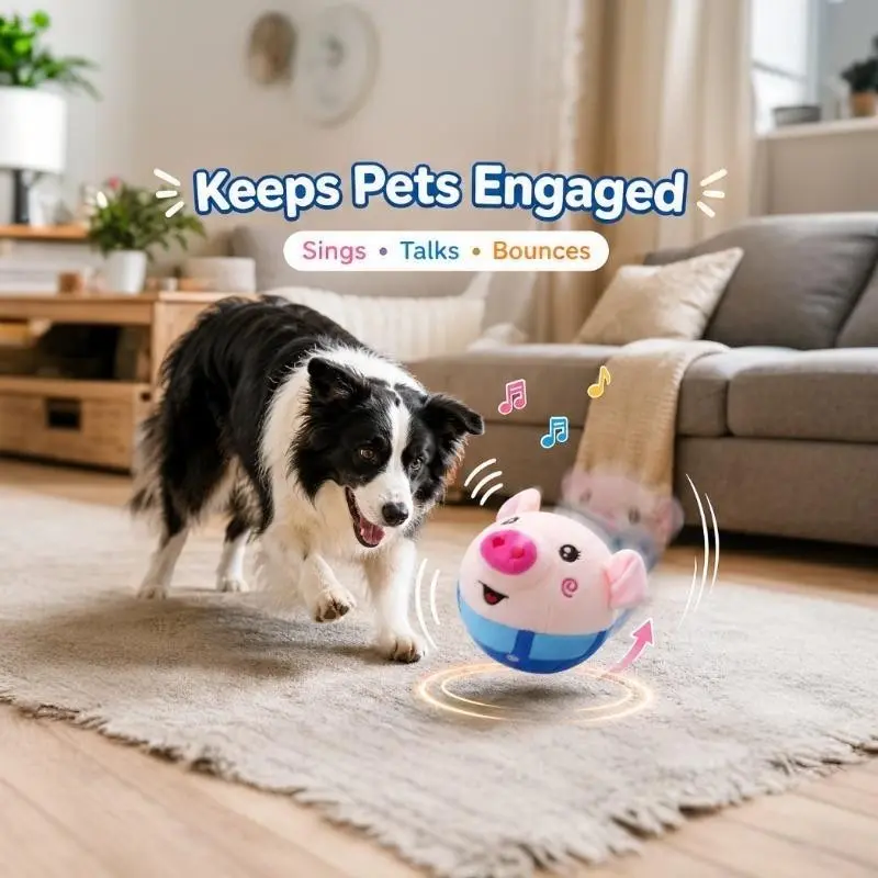 Interactive Dog Toy, Cute Moving Pet Plush Squeak Ball, Talking Washable Cartoon Pig Dog Plush Toy, Perfect Gift for Your Beloved Dog