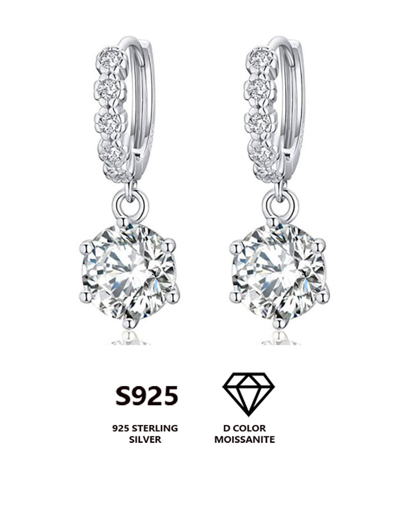 S925 Sterling Silver Synthetic Moissanite Decorated Earrings, Luxury Fashion Jewelry for Party, Daily Clothing Decor, Trendy All-match & Exquisite Jewelry for Birthday Gift