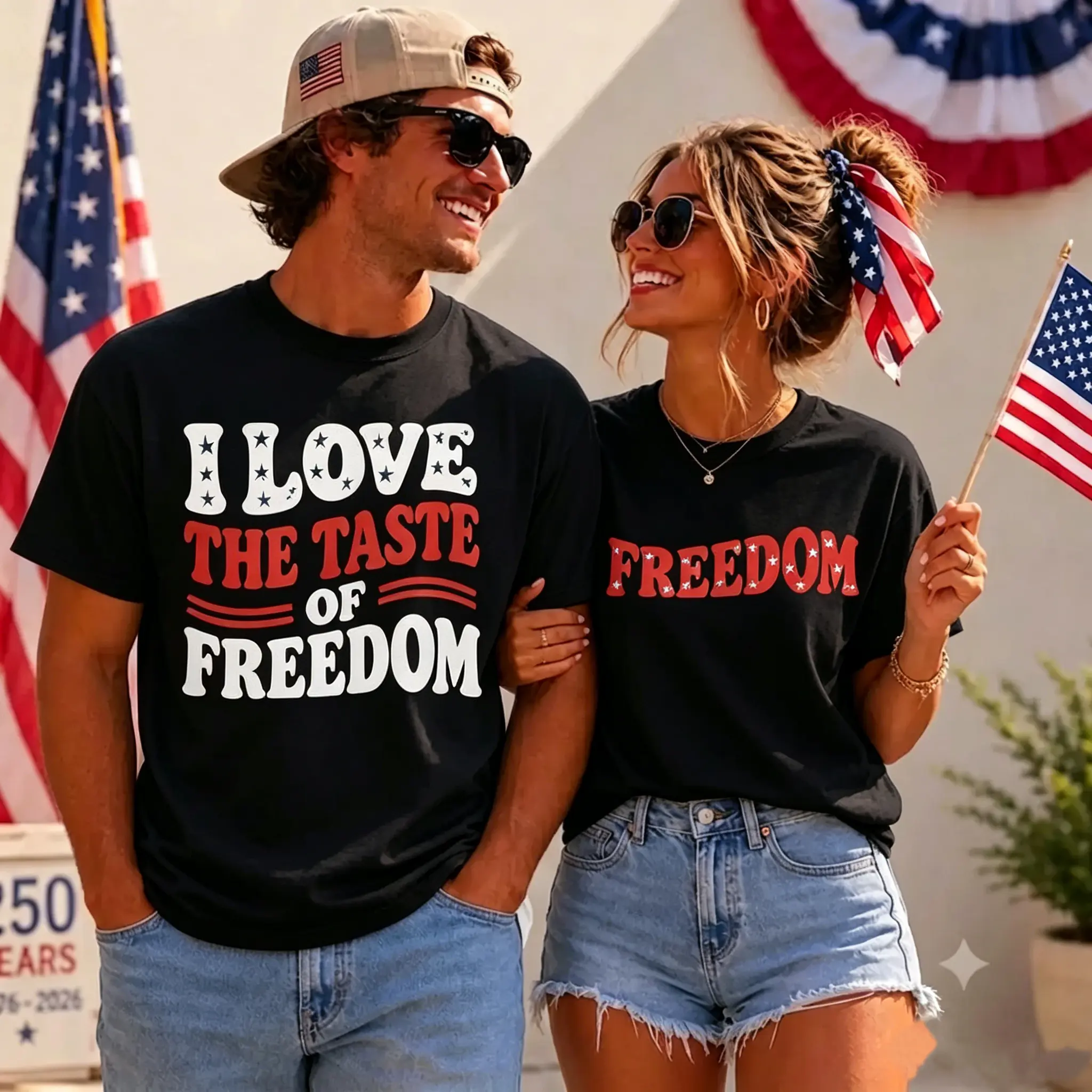 I Love The Taste Of Freedom Shirt, Matching 4th Of July Couples Tee, Friends Parody Patriotic Tshirt, USA 250th Anniversary Couples Gift