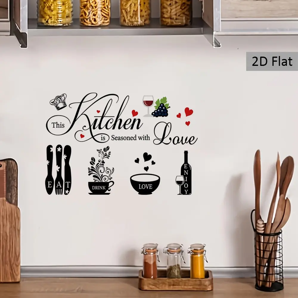 2D Flat Style Kitchen Sticker, Adhesive Decals, Transparent Wine Time Pattern, Romantic Home Decor, Suitable for Kitchen, Restaurant, Fridge, Gift Idea