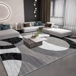 Velvet Area Rug, Black White & Grey Mid-Century Modern Abstract Geometric Non-Slip Washable Low-Pile Carpet for Living Room Bedroom Office Entryway