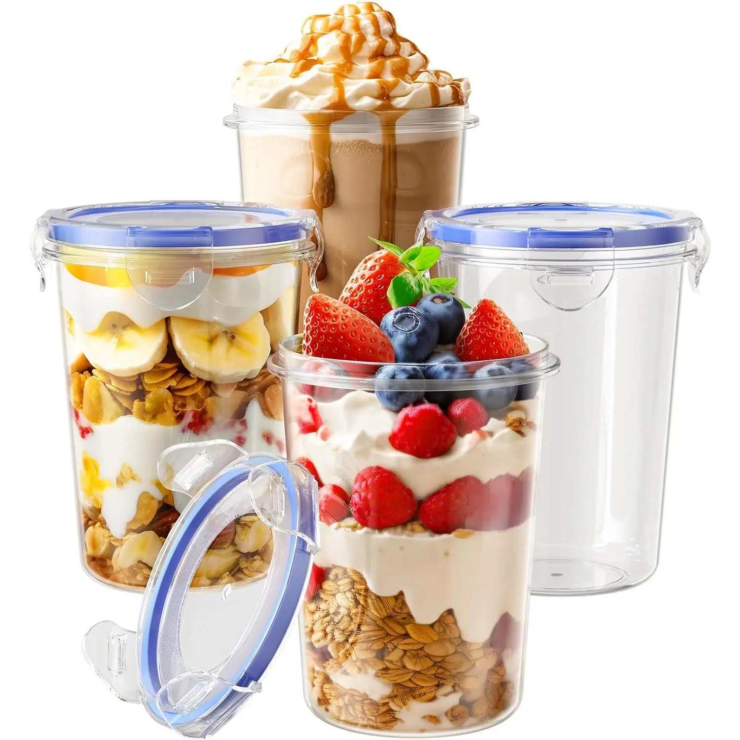 4 Pack Overnight Oats Containers with , Oatmeal Container, 16oz Leak Proof Oats Jars, , , Portable Plastic  Storage Container for Oatmeal, Yogurt, Soup, Cereal, Milk and