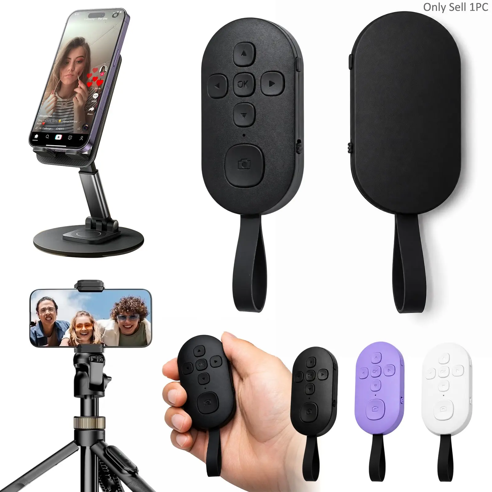 TikTok Scrolling Bluetooth Remote Control, Wireless Smartphone Controller with eBook Page Turner, Volume Adjustment, Selfie Camera Shutter and Video Control for iPhone Android