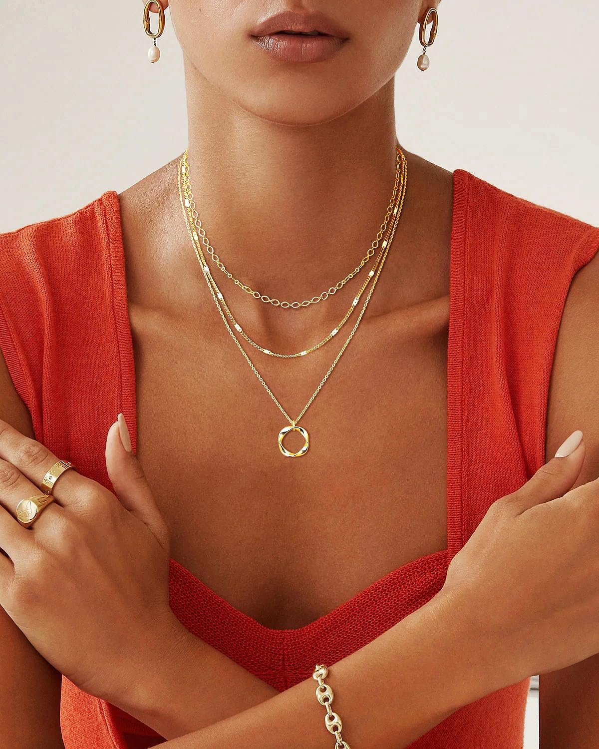 14K Gold Plated Layered Necklaces for Women Trendy, Stackable Dainty Gold Plated Chain Necklace Layering Beach Cute Fashion Pendant Choker Necklaces Jewelry Set Gifts for Women