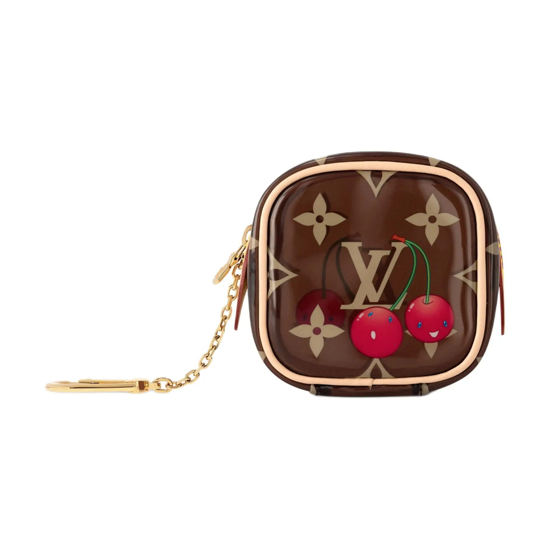 Louis Vuitton x Takashi Murakami Cube Coin Purse for Women, Monogram Cherry Print with Crystal Embellishment, Brown