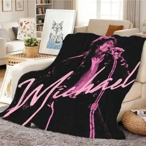 Michael Jackson Rockstar Art Graphic Throw Blanket, Pink Lettering on Black, Durable Sofa Bed Decor, Adults and Children, Kid-Friendly Holiday Gift