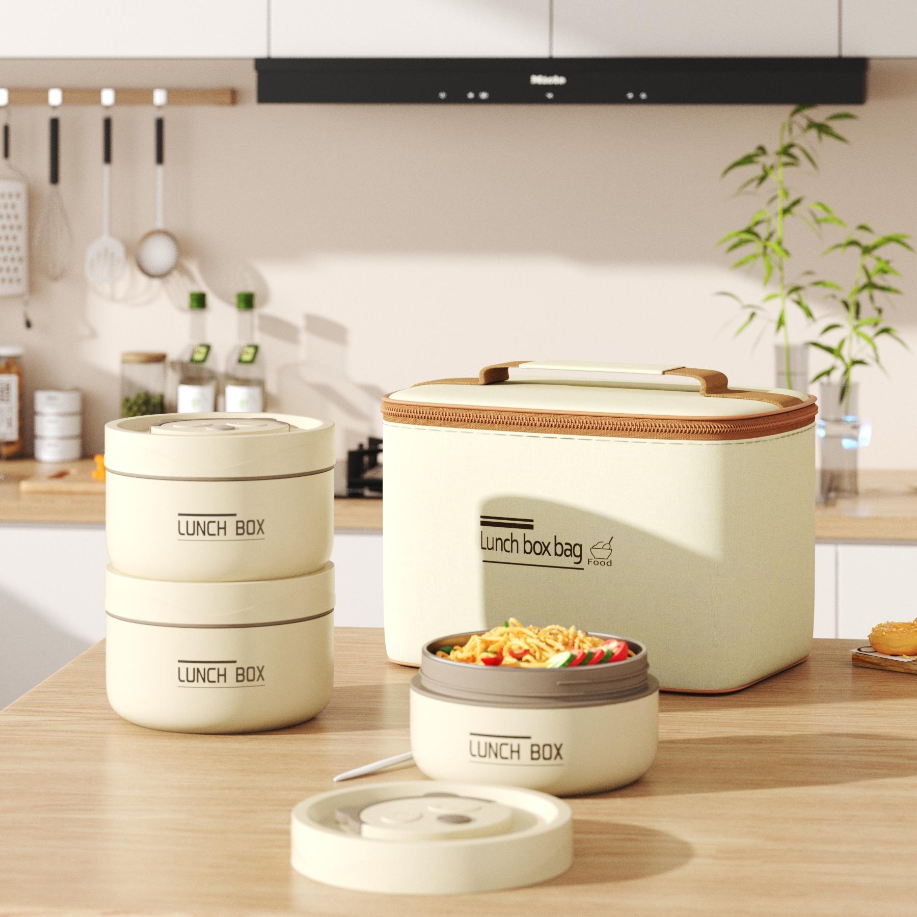 Insulated Lunch Container Set 3/4 Pack - Stackable Portable Food Boxes with Bag for Travel Outdoor Trips