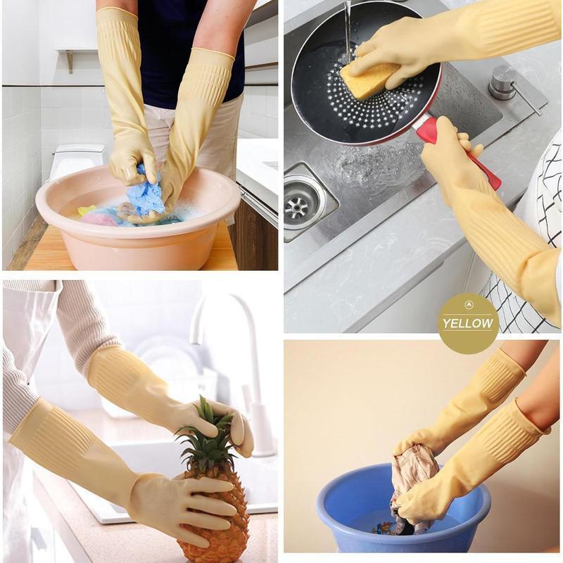 3/1 Pairs of Rubber Dishwashing Gloves for Kitchen and Household Cleaning - Long Cuff 15", , Flexible Long-lasting and Non-Slip (Red+Yellow+Green, X-Large) 3/1 Pairs of Rubber Dishwashing Gloves for Kitchen and Household Cleaning - Long Cuff 15", , Flexible Long-lasting and Non-Slip (Red+Yellow+Green, X-Large)