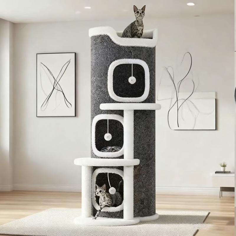 Large Multi-Layer Cat Tree Apartment Villawith Artificial Leaves,Anti-Caress Design,Durable Base, Suitable for Indoor Cats