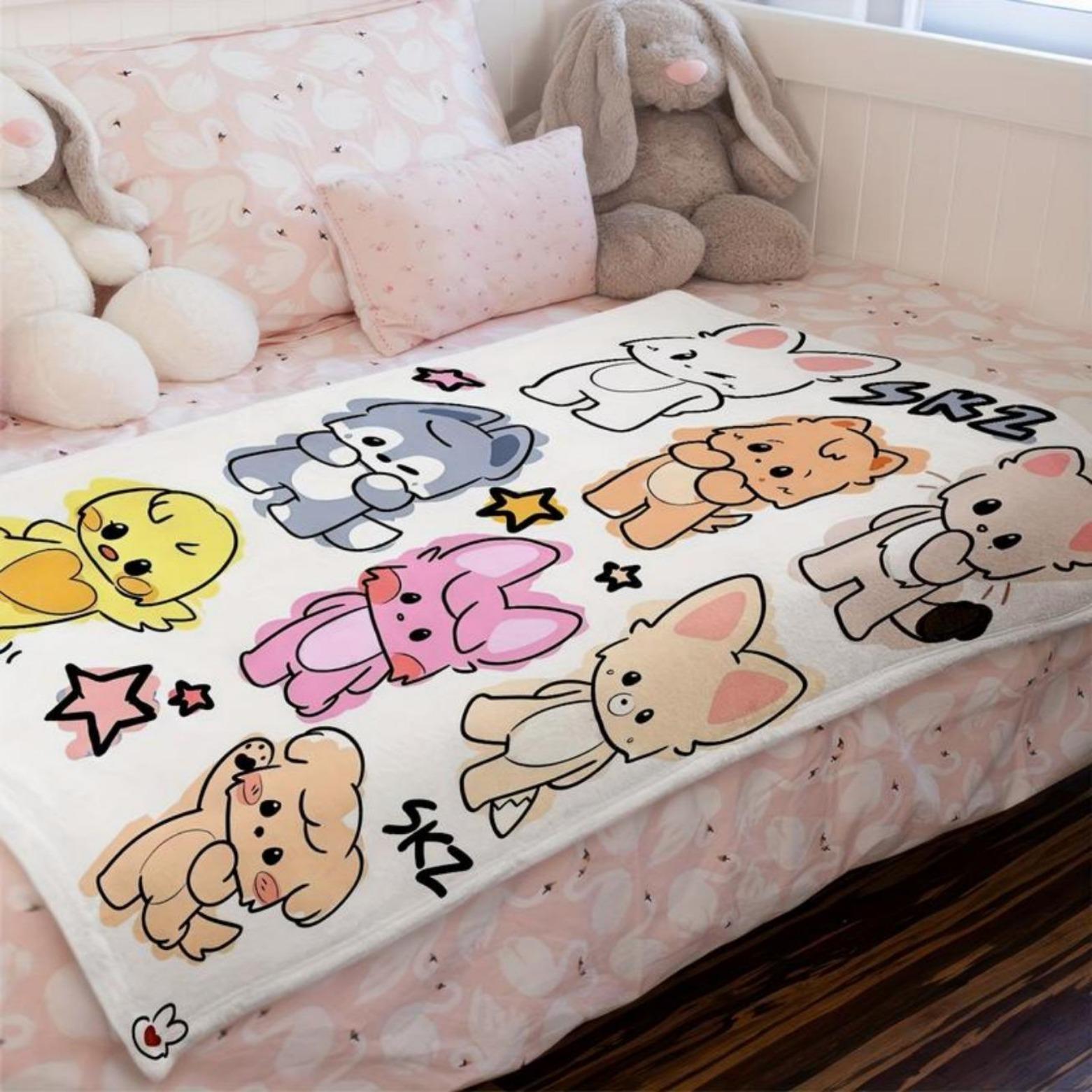 Soft Funny Throw Blanket Cozy Flannel K-POP Idol - Cartoon Design,Machine Washable For All Seasons