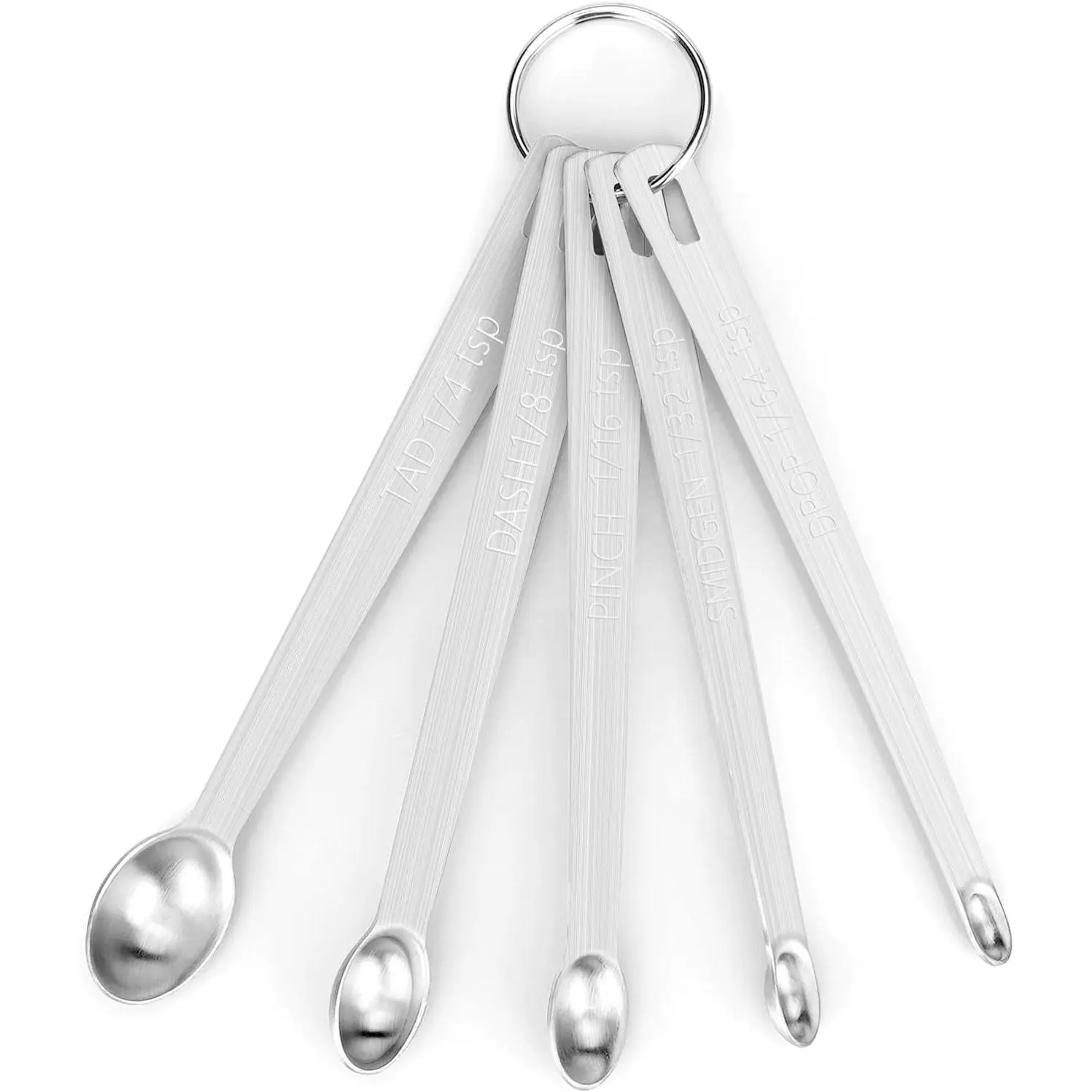 Heavy-Duty Round Stainless Steel Kitchen Measuring Spoon Set with Teaspoons, Metal Cooking & Baking Utensils, Spice Jar-Fitting, Dry/Liquid Ingredient Measurer (1/64, 1/32, 1/16, 1/8, 1/4 tsp, 1 tbsp)
