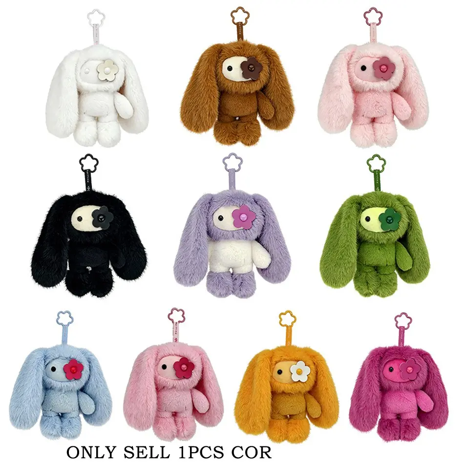 Cute Juju Rabbit Plush Keychain Flower Eye Bunny Stuffed Doll Kawaii Long Ears Animals Bag Pendant Car Keyring Toy Gift for Girl