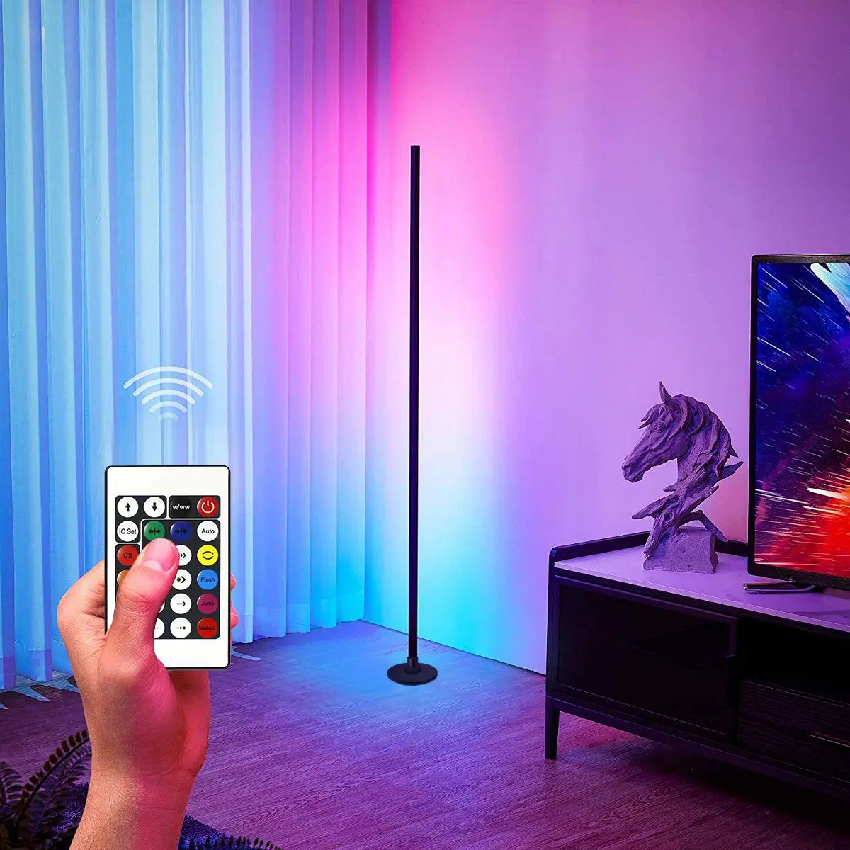 RGBIC Color Changing Corner LED Floor Lamp, USB Powered with Remote Control, Atmosphere Lighting, Ambient Led Lighting for Living Room Bedroom Home Decor
